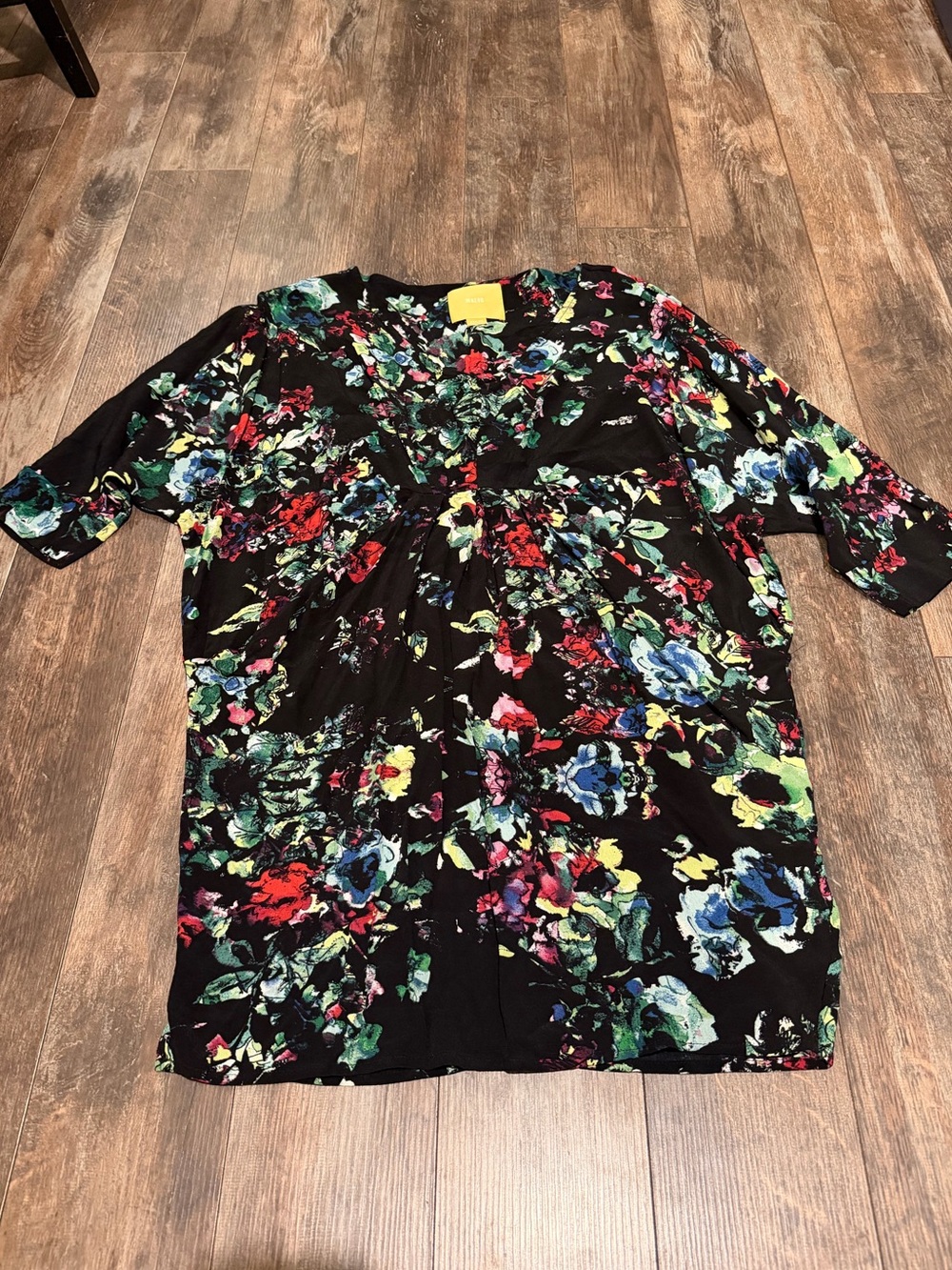 Maeve Black Floral Short-Sleeve Shirt Tee